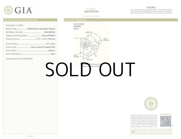 画像2: 裸石　　　0.111ct Fancy Intense Purplish Pink GIA鑑定書付 (2)