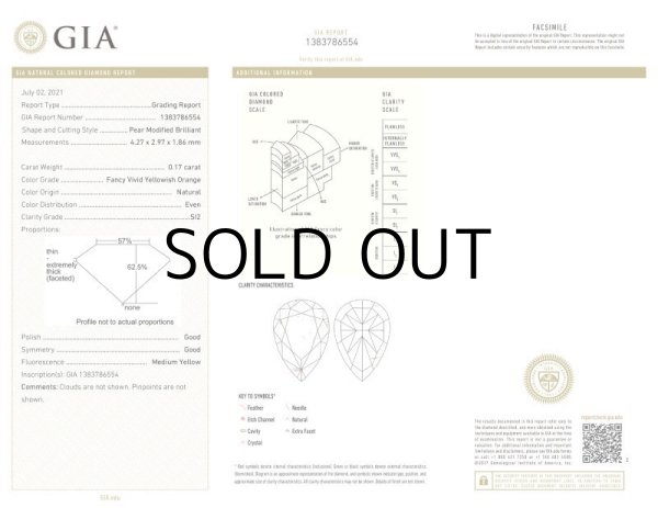 画像2: 裸石 0.172ct FANCY VIVID YELLOWISH ORANGE (天然) SI2 GIA鑑定書付 (2)